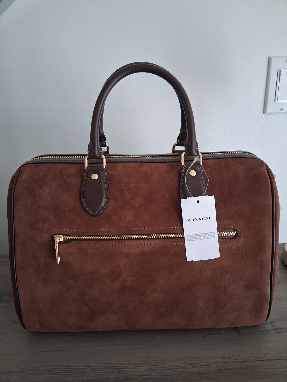 NWT Authentic Coach Suede Rowan Large Satchel Coach Heart Charm, Bag Scarf - Picture 6 of 9